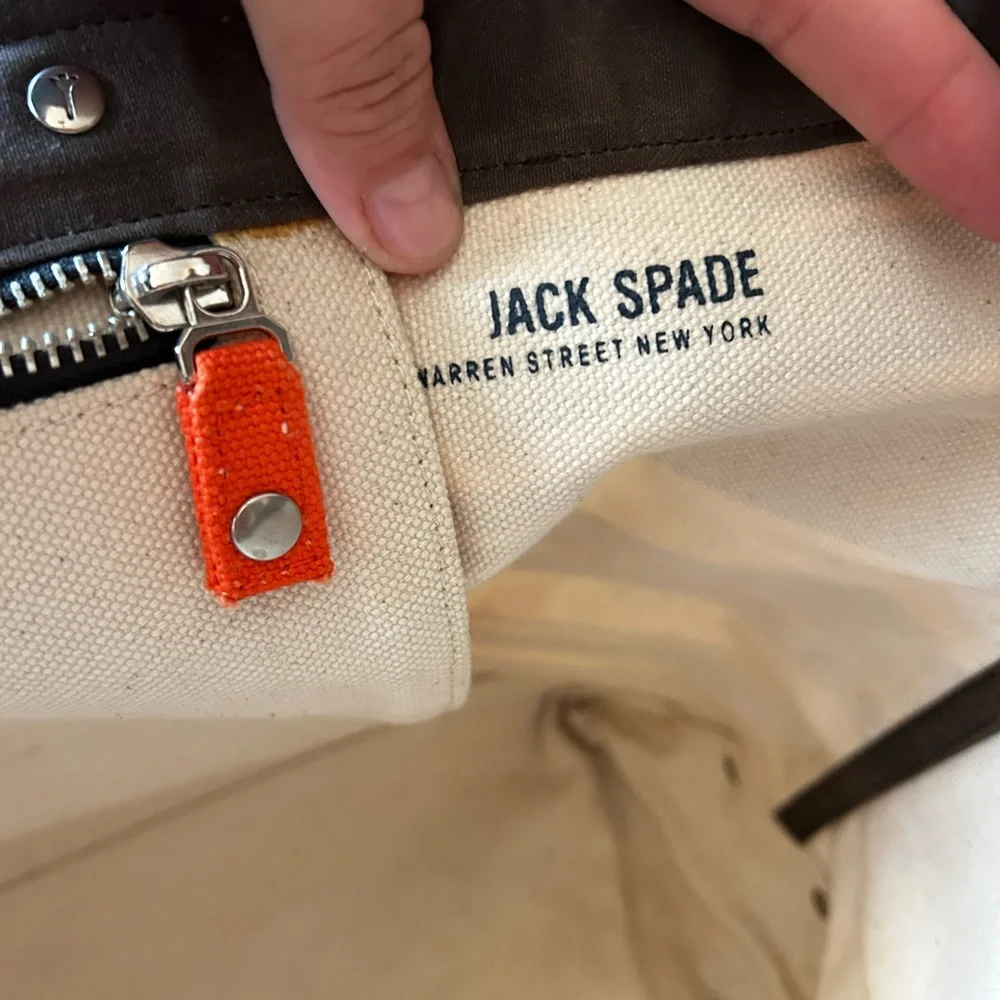 Jack Spade Large Canvas and Leather Orange Striped Tote - Picture 4 of 6